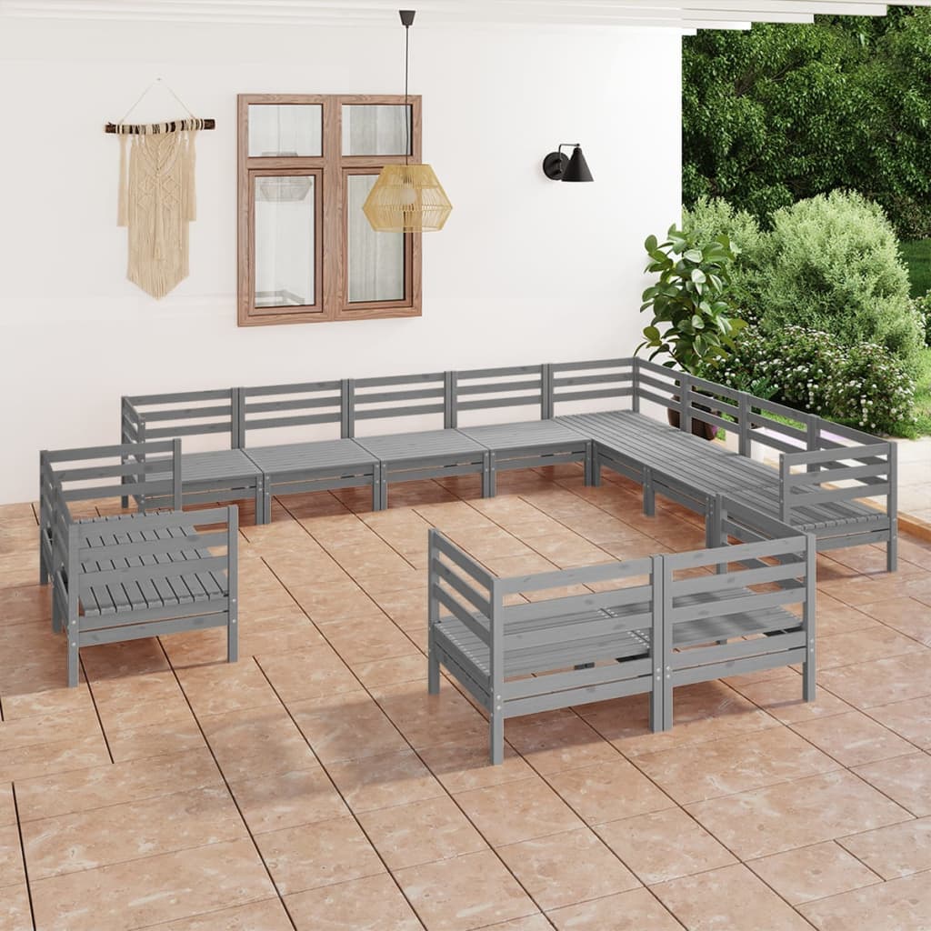 vidaXL 12 pcs conjunto lounge de jardim pinho maciço cinzento